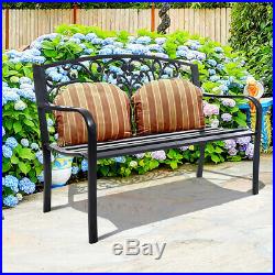 GOPLUS 50 Patio Park Garden Bench Porch Chair Steel Frame Cast Iron Backrest