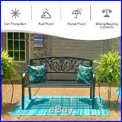 GOPLUS 50 Patio Park Garden Bench Porch Chair Steel Frame Cast Iron Backrest