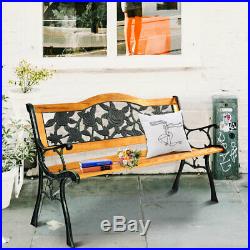 GOPLUS Patio Park Garden Bench Porch Path Chair Furniture Cast Iron Hardwood New