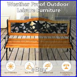 GOPLUS Patio Park Garden Bench Porch Path Chair Furniture Cast Iron Hardwood New