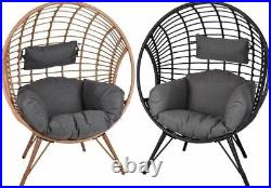 Garden Egg Bowl Chair Rattan Style Black Conservatory Cushion Seat