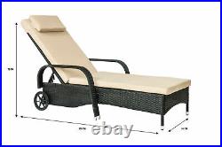Garden Haven Rattan Lounger Reclining Sun Bed with Curved Arms