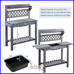 Garden Potting Bench Outdoor Work Table Wooden Work Station Table withSliding Gray