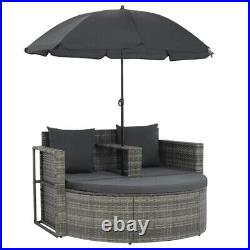 Garden Sofa Daybed Outdoor Patio Rattan Furniture with Parasol Conversation Set