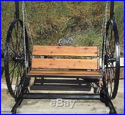 Garden Swing Hand Made W 100 Yr Old Hay Rake Wheels Steel & Redwood W Metal Art