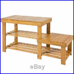 Garden tool Natural Bamboo Bench 2-Tier Storage Racks Shelf Organizer Chair Seat