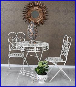 Gartenmöbel Set Tisch & zwei Stühle shabby chic Sitzgruppe Balkonmöbel Eisemöbel