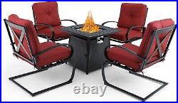 Gas Fire Pit Table Set with Spring Motion Cushion Chairs Outdoor Party Furniture