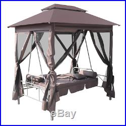 Gazebo Swing Chair Sunbed Canopy Net Garden Outdoor Pillows Bed Coffee Color
