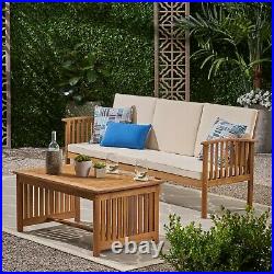 Giles Edward Outdoor Acacia Wood Sofa and Coffee Table Set