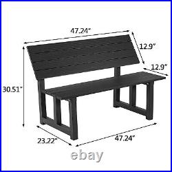 Ginkman Aluminum Black All-in-one Table&Bench for Park Garden, Patio and Lounge