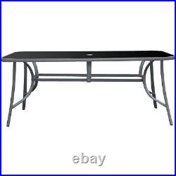 Glass Table Black Glass Outdoor Furniture 180cm Parasol Rectangular Metal Frame