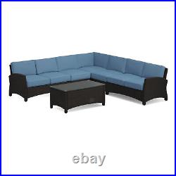 Glenwillow Home Alvory 6-PC Outdoor Patio PE Rattan Sectional in Blue with