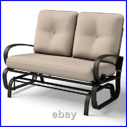 Glider Outdoor Patio Rocking Bench Loveseat Cushioned Seat Steel Frame Furniture