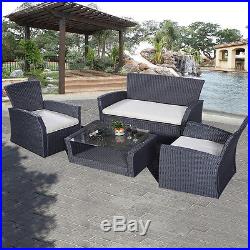 Goplus 4PCS Outdoor Patio Furniture Set Wicker Garden Lawn Sofa Rattan