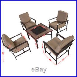 Goplus 5 PCS Patio Furniture Set Chair & Fire place Stove Fire Pit Steel Frame
