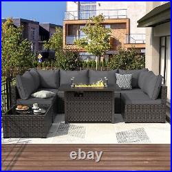 Gray Outdoor 8 Pieces Patio Furniture Set with Propane Fire Pit Table And Sofa