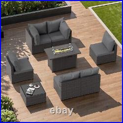 Gray Outdoor 8 Pieces Patio Furniture Set with Propane Fire Pit Table And Sofa