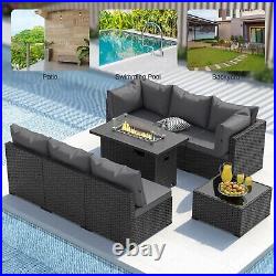 Gray Outdoor 8 Pieces Patio Furniture Set with Propane Fire Pit Table And Sofa