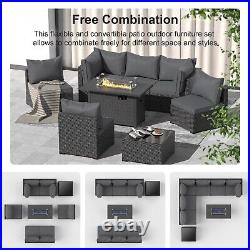 Gray Outdoor 8 Pieces Patio Furniture Set with Propane Fire Pit Table And Sofa