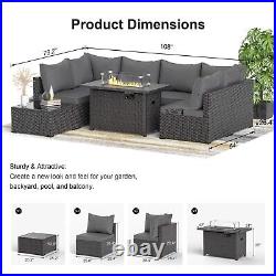 Gray Outdoor 8 Pieces Patio Furniture Set with Propane Fire Pit Table And Sofa