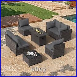 Gray Outdoor 8 Pieces Patio Furniture Set with Propane Fire Pit Table And Sofa