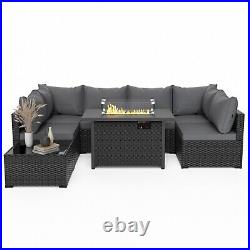 Gray Outdoor 8 Pieces Patio Furniture Set with Propane Fire Pit Table And Sofa