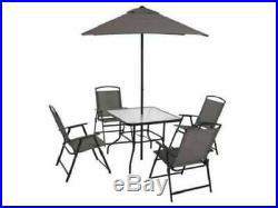 Gray Outdoor Patio 6-Pc Dining Set with Umbrella Backyard Deck Furniture NEW