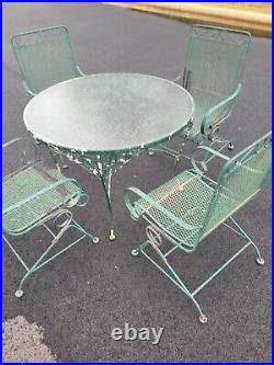 Green Vintage Wrought Iron Patio Furniture Set Glass 48 Table 4 Rocking Chairs