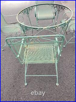 Green Vintage Wrought Iron Patio Furniture Set Glass 48 Table 4 Rocking Chairs