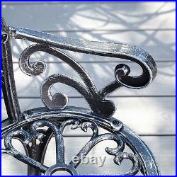 Grey Cast Iron Garden Bench Metal Frame 2 Seater Patio Chair Outdoor Seating