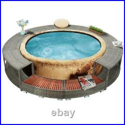 Grey Spa Surround Poly Rattan & Steel& Hardwood Hot Tub Surround Furniture Seats