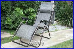 Grey Zero Gravity Recliner Outdoor Chair Garden Sun Lounger WithHolder Patio Deck
