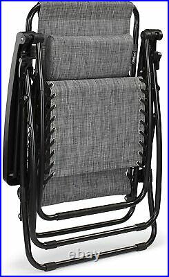 Grey Zero Gravity Recliner Outdoor Chair Garden Sun Lounger WithHolder Patio Deck