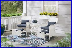 HAMPTON BAY Garden Hills 5 PC Wicker Outdoor Chat Set withCushionGuard SKY BLUE