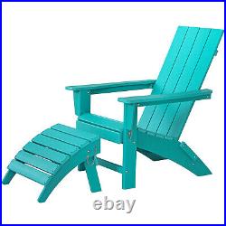 HDPE Folding 2 Adirondack Bench Lounge Chairs with Footrest &Table Outdoor Patio