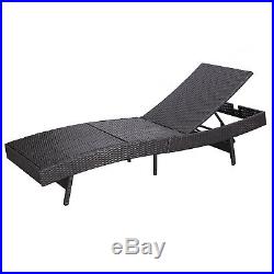 HTTH 2 PCS Outdoor Patio Adjustable Chaise Lounge Chair Rattan Wicker with Table