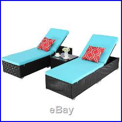 HTTH 3 PCS Outdoor Chaise Lounge Cushioned Chair Set Wicker Garden Patio Pool