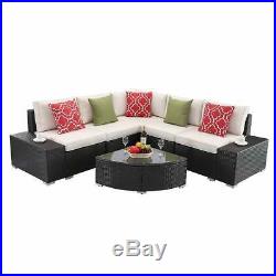 HTTH 6 PCS Outdoor Sectional Furniture Set Wicker Sofa Couch with Cushions Table