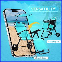H&ZT Beach Cart Chair 2-in-1 Beach Chair Combo Cart Foldable Chaise Lounge Chair