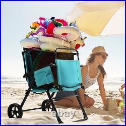 H&ZT Beach Cart Chair 2-in-1 Beach Chair Combo Cart Foldable Chaise Lounge Chair