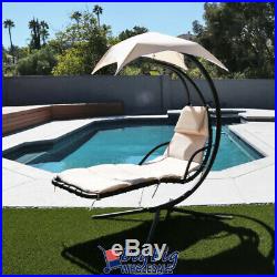 Hammock Chair Hanging Lounge Chaise Outdoor Porch Patio Canopy Sun Shade Beige