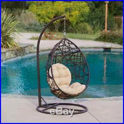 Hammock Chair With Stand Hanging Egg Chair Wicker Swing with Cushion Patio Deck