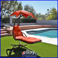 Hammock Hanging Chair Lounge Chaise Outdoor Patio Canopy Sun Shade Orange
