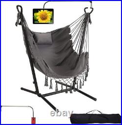 Hammock with Stand Phone Holder Included Double Hanging Chair Macrame Boho