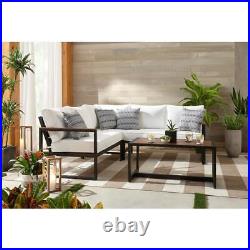 Hampton Bay Patio Sectional Sofa Seating Set + CushionGuard White Cushions