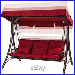 Hanging Bed Porch Swing Bed Daybed Reclines Canopy Throw Pillows 3 Seat Red
