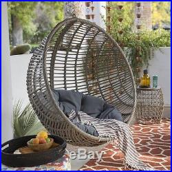 Hanging Chair Set Grey Cocoon Egg Wicker Cushion Patio Lounge Chair