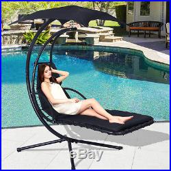 Hanging Chaise Lounge Chair Arc Stand Air Porch Swing Hammock Canopy Black