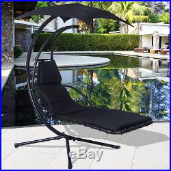 Hanging Chaise Lounge Chair Arc Stand Air Porch Swing Hammock Canopy Black